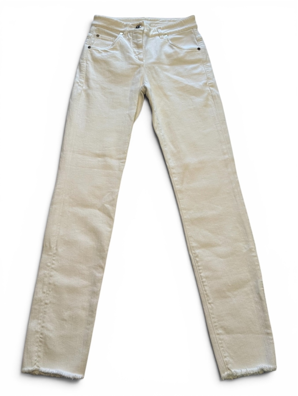 Brunello Cucinelli White Stretch Denim Raw Hem Straight Leg Jeans NWT